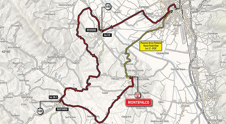 route Giro d'Italia etappe 10 Foligno Montefalco