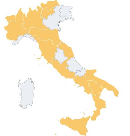 gele en witte zones in Italië